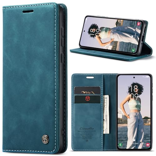 YZBYFON CaseMe Schutzhülle für Samsung Galaxy A35 5G, weiches PU-Leder, Klapphülle mit Magnetständer, Klapphülle mit Ausweis- und Kreditkartenfächern (Blau, A35) von YZBYFON