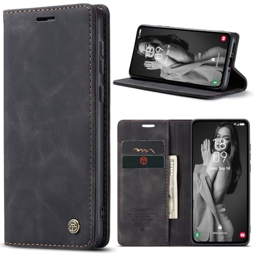 YZBYFON CaseMe Schutzhülle für Samsung Galaxy A35 5G, weiches PU-Leder, Klapphülle mit magnetischem Ständer, Klapphülle mit Ausweis- und Kreditkartenfächern (Schwarz, A35) von YZBYFON