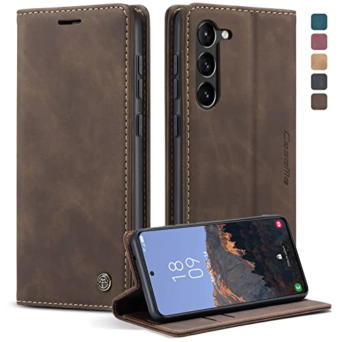 CaseMe Schutzhülle für Samsung Galaxy S23 Plus/S23+, weiches PU-Leder, Klappetui, magnetischer Ständer, Klappetui, Lederhülle mit Ausweis- und Kreditkartenfächern, Kaffeebraun von YZBYFON