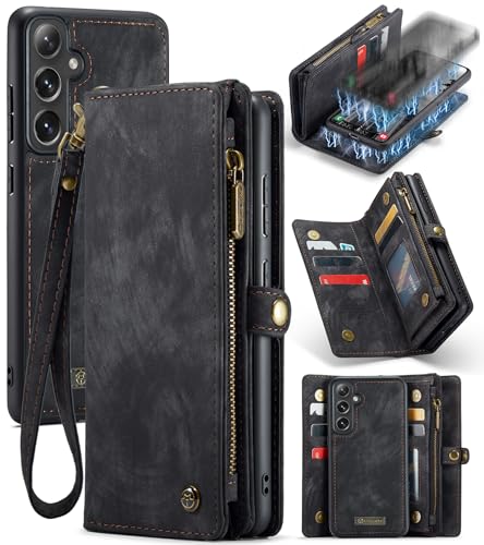 CaseMe Schutzhülle für Samsung Galaxy S24, magnetisch, mit Reißverschluss, Standfunktion, hochwertiges strapazierfähiges PU-Leder, Folio-Schutzhülle mit Kartenhalter, Umhängeband, Handgelenk, Schwarz, CaseMe Schutzhülle für Samsung Galaxy S24, magnetisch, mit Reißverschluss, Standfunktion, hochwertiges strapazierfähiges PU-Leder, Folio-Schutzhülle mit Kartenhalter, Umhängeband, Handgelenk, Schwarz, von YZBYFON