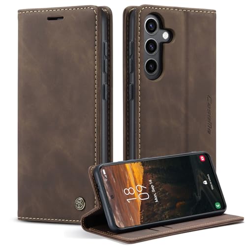 YZBYFON Schutzhülle für Samsung Galaxy S24, weiches PU-Leder, Klappetui, magnetischer Ständer, Klapphülle mit Ausweis- und Kreditkartenfächern (Kaffee, S24) von YZBYFON