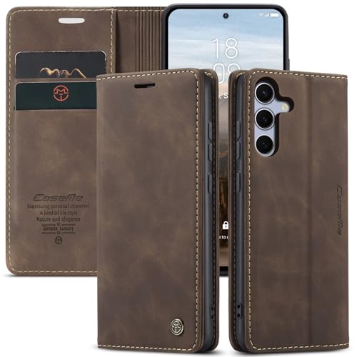 CaseMe Schutzhülle für Samsung Galaxy S25+/ Plus, weiches PU-Leder, Klappetui, magnetischer Ständer, Klapphülle aus Leder mit Ausweis- und Kreditkartenfächern (Kaffee, S25+) von YZBYFON