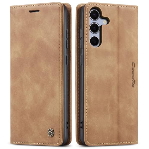 CaseMe Schutzhülle für Samsung Galaxy S25, weiches PU-Leder, Klappetui, magnetischer Ständer, Klapphülle mit Ausweis- und Kreditkartenfächern (Braun, S25) von YZBYFON