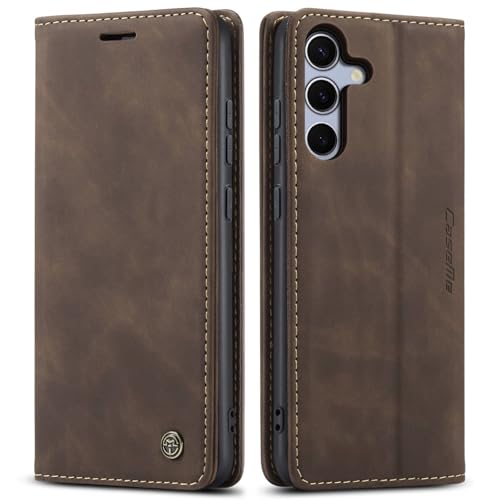 CaseMe Schutzhülle für Samsung Galaxy S25, weiches PU-Leder, Klappetui, magnetischer Ständer, Klapphülle mit Ausweis- und Kreditkartenfächern (Kaffee, S25) von YZBYFON