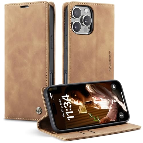 CaseMe Schutzhülle für iPhone 16 Pro, weiches PU-Leder, Klappetui, magnetischer Ständer, Klapphülle mit Ausweis- und Kreditkartenfächern, Braun CaseMe Schutzhülle für iPhone 16 Pro, weiches PU-Leder, Klappetui, magnetischer Ständer, Klapphülle mit Ausweis- und Kreditkartenfächern, Braun von YZBYFON