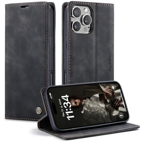 CaseMe Schutzhülle für iPhone 16 Pro, weiches PU-Leder, Klappetui, magnetischer Ständer, Klapphülle mit Ausweis- und Kreditkartenfächern, für iPhone 16-Pro, Schwarz CaseMe Schutzhülle für iPhone 16 Pro, weiches PU-Leder, Klappetui, magnetischer Ständer, Klapphülle mit Ausweis- und Kreditkartenfächern, für iPhone 16-Pro, Schwarz von YZBYFON