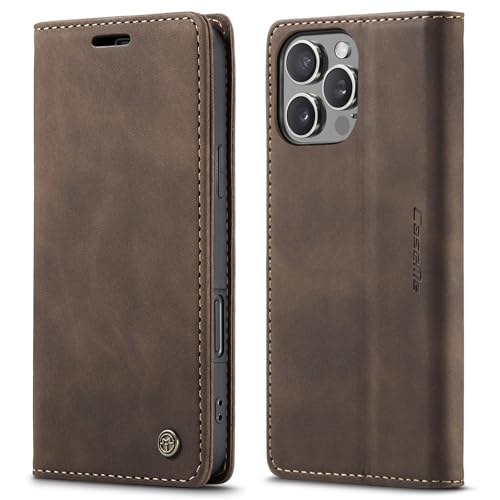 CaseMe Schutzhülle für iPhone 16 Pro Max, weiches PU-Leder, Klappetui, magnetischer Ständer, Klapphülle, Leder, mit Ausweis- und Kreditkartenfächern, Kaffeefarben von YZBYFON
