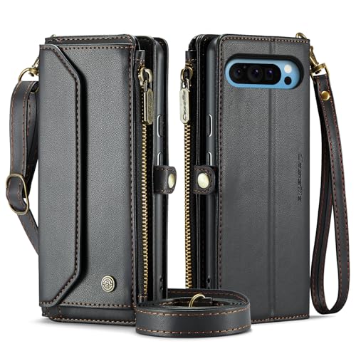 Caseme Schutzhülle für Google Pixel 9 Pro XL, RFID-blockierend, Retro-PU-Lederband, Handgelenkschlaufe, Magnet-Klapphülle, Kartenhalter, Umhängeband und Ständer für Damen und Herren, Schwarz (Pixel 9 Caseme Schutzhülle für Google Pixel 9 Pro XL, RFID-blockierend, Retro-PU-Lederband, Handgelenkschlaufe, Magnet-Klapphülle, Kartenhalter, Umhängeband und Ständer für Damen und Herren, Schwarz (Pixel 9 von YZBYFON