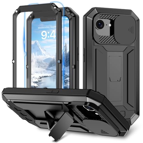 YZBYFON Metall-Schutzhülle für iPhone 16E, mit Kamera-Abdeckung, Militär, strapazierfähig, stoßfest, für Outdoor-Sport, robuste Schutzhülle mit integriertem Displayschutz und Ständer, Schwarz, 16E YZBYFON Metall-Schutzhülle für iPhone 16E, mit Kamera-Abdeckung, Militär, strapazierfähig, stoßfest, für Outdoor-Sport, robuste Schutzhülle mit integriertem Displayschutz und Ständer, Schwarz, 16E von YZBYFON