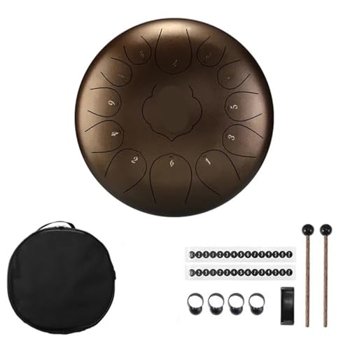 12-Zoll-13-Ton-Handpan-Trommel C-Moll-Stahlzungentrommel-Schlaginstrumente mit gepolsterter Trommeltasche und einem Paar Schlägeln für Musikheilung(Brown) von YZDKR