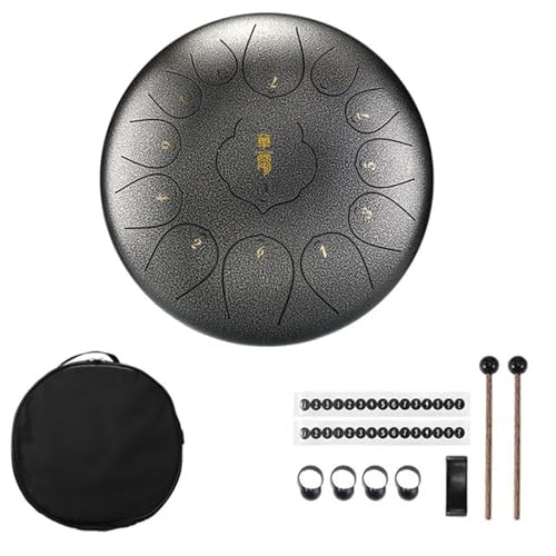 12-Zoll-13-Ton-Handpan-Trommel C-Moll-Stahlzungentrommel-Schlaginstrumente mit gepolsterter Trommeltasche und einem Paar Schlägeln für Musikheilung(Silver) von YZDKR