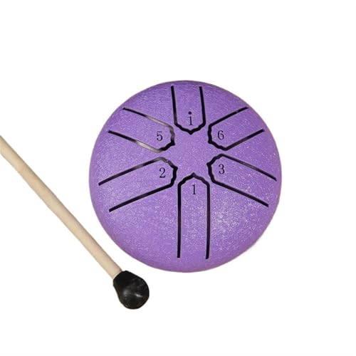 3 Zoll 6 Noten Regentrommel Mini Handpan Trommel Outdoor Instrument Dekoration Yoga Meditation Stahlzungentrommel Regenspiel Ornament für Musikheilung(Purple) von YZDKR