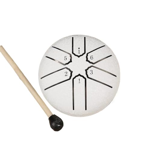 3 Zoll 6 Noten Regentrommel Mini Handpan Trommel Outdoor Instrument Dekoration Yoga Meditation Stahlzungentrommel Regenspiel Ornament für Musikheilung(White) von YZDKR