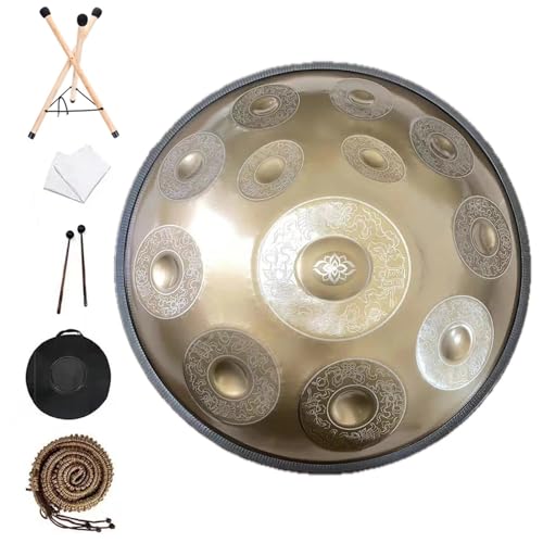 440/432 Hz 12/10/9 Noten 22 Zoll Carve Golden Handpan Drum D-Moll Stahlzungentrommel Anfänger Schlaginstrument Handtrommel für Musikheilung(432Hz(10 notes)) von YZDKR