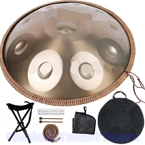 440 Hz, 432 Hz Gold-Handpan-Trommel mit Stahlzunge for Yoga, Meditationsinstrument, Anfänger, 22 Zoll, 9, 10, 12 Noten für Musikheilung(22 in 10 notes 432HZ) von YZDKR