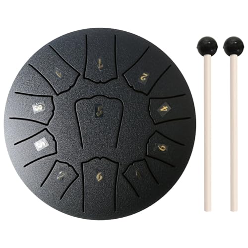 6/3 Zoll 11/6 Noten Mini Handpan Drum Finger Picks Schlaginstrumente Sound Healing Steel Tongue Drum for Meditation Yoga für Musikheilung(11 Notes Black) von YZDKR