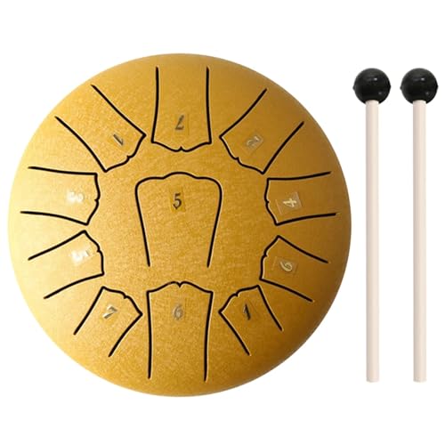 6/3 Zoll 11/6 Noten Mini Handpan Drum Finger Picks Schlaginstrumente Sound Healing Steel Tongue Drum for Meditation Yoga für Musikheilung(11 Notes Gold) von YZDKR