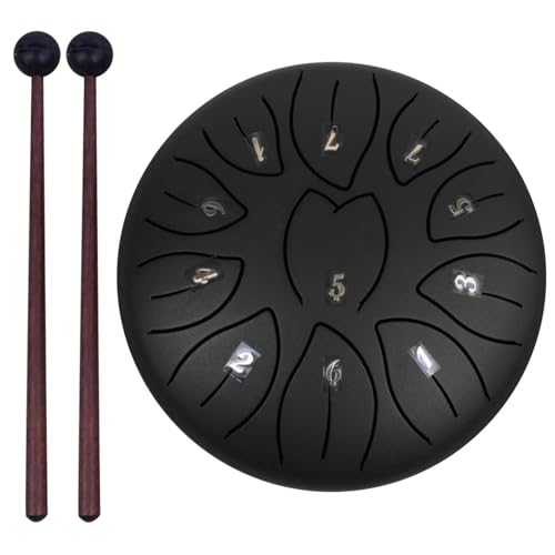 6 Zoll 11 Noten Handpan Trommel mit Trommeltasche Musikbuch Trommelschlägel Fingerpicks Schlaginstrumente Klangheilungsinstrumente für Musikheilung(Black) von YZDKR