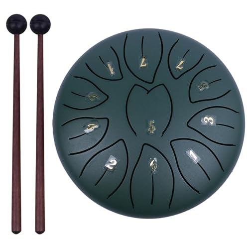 6 Zoll 11 Noten Handpan Trommel mit Trommeltasche Musikbuch Trommelschlägel Fingerpicks Schlaginstrumente Klangheilungsinstrumente für Musikheilung(Dark Green) von YZDKR