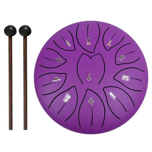 6 Zoll 11 Noten Handpan Trommel mit Trommeltasche Musikbuch Trommelschlägel Fingerpicks Schlaginstrumente Klangheilungsinstrumente für Musikheilung(Purple) von YZDKR