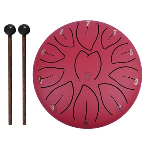 6 Zoll 11 Noten Handpan Trommel mit Trommeltasche Musikbuch Trommelschlägel Fingerpicks Schlaginstrumente Klangheilungsinstrumente für Musikheilung(Red) von YZDKR