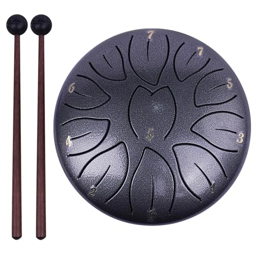 6 Zoll 11 Noten Handpan Trommel mit Trommeltasche Musikbuch Trommelschlägel Fingerpicks Schlaginstrumente Klangheilungsinstrumente für Musikheilung(Silver) von YZDKR