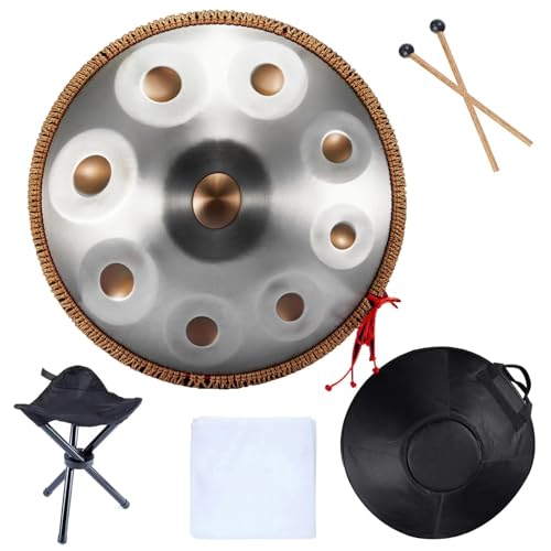 Handpan 440 Hz 9 Noten d-Moll, 22 Zoll Pantam for Anfänger, Handpan-Trommel aus Stahl, Musikinstrumente for Yoga-Meditation für Musikheilung(Silver gold 9 notes) von YZDKR