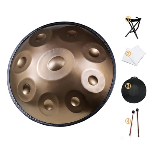 Handpan-Trommel in D-Moll, Kurde, 9, 10, 12 Noten, 440 Hz, 55,9 cm, Stahlhandtrommel mit Rand, gewebtes Rattan für professionelle Leistung für Musikheilung (55,9 cm, 9 Noten) von YZDKR