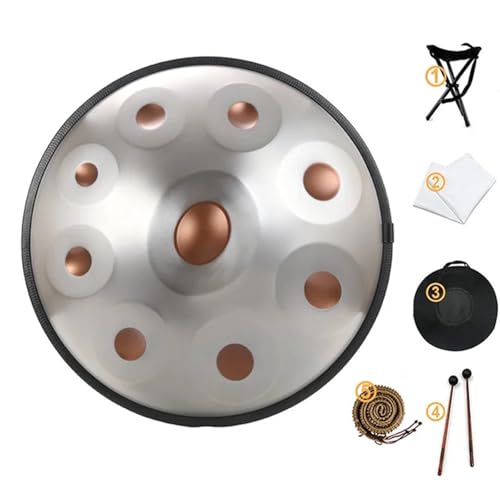 Handpan-Trommel in Dm Kurd D-Moll 9 10 12 Noten 22 Zoll 440 Hz Handtrommel aus Stahl mit geflochtenem Rattan for professionelle Leistung für Musikheilung(22 inches 10 notes) von YZDKR