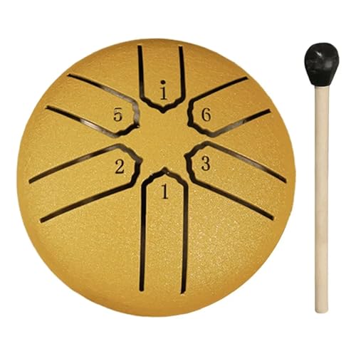 Regentrommel 3 Zoll 6 Töne Stahlzungentrommel Mini Handpan Musiktrommel Ätherische Trommel Yoga Meditationstrommel Schlaginstrumente für Musikheilung(Gold) von YZDKR