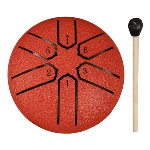 Regentrommel 3 Zoll 6 Töne Stahlzungentrommel Mini Handpan Musiktrommel Ätherische Trommel Yoga Meditationstrommel Schlaginstrumente für Musikheilung(Red) von YZDKR