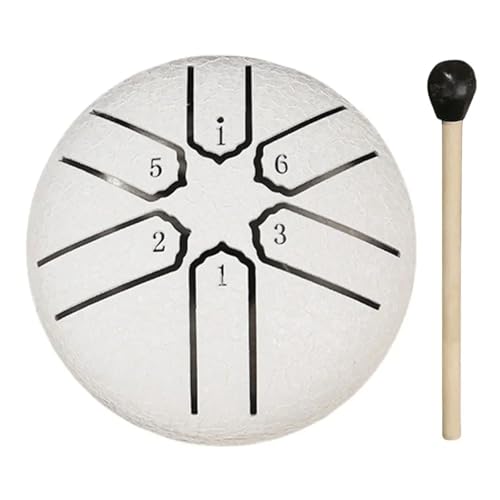 Regentrommel 3 Zoll 6 Töne Stahlzungentrommel Mini Handpan Musiktrommel Ätherische Trommel Yoga Meditationstrommel Schlaginstrumente für Musikheilung(White) von YZDKR