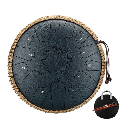 Stahlzungentrommel 14 Zoll 15 Noten C Ätherische Trommel 13 Zoll 15 Noten Handpan Percussion Musikinstrument für Musikheilung(Blue 13 inch) von YZDKR