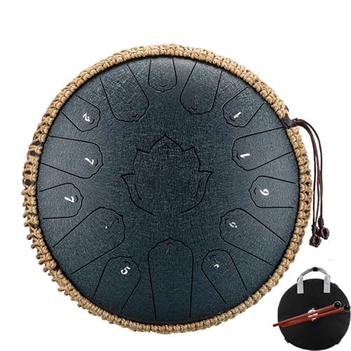 Stahlzungentrommel 14 Zoll 15 Noten C Ätherische Trommel 13 Zoll 15 Noten Handpan Percussion Musikinstrument für Musikheilung(Blue 14 inch) von YZDKR