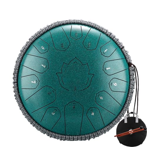 Stahlzungentrommel 14 Zoll 15 Noten C Ätherische Trommel 13 Zoll 15 Noten Handpan Percussion Musikinstrument für Musikheilung(Green-1 13 inch) von YZDKR