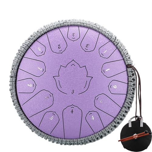 Stahlzungentrommel 14 Zoll 15 Noten C Ätherische Trommel 13 Zoll 15 Noten Handpan Percussion Musikinstrument für Musikheilung(Purple 13 inch) von YZDKR