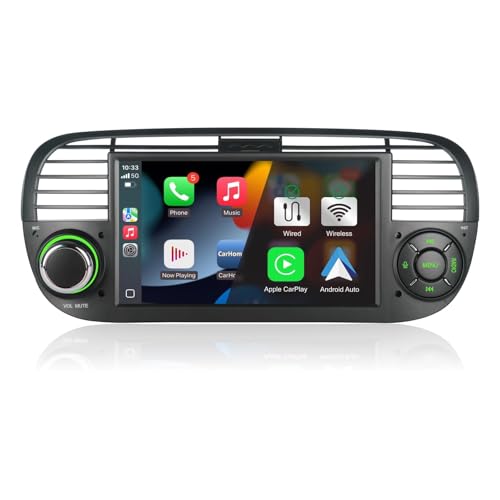 Radio für Fait 500 2007-2015 Autoradio mit Kabelloses CarPlay Android Auto (Schwarz) von YZGWWIU