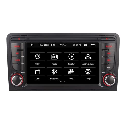 YZKONG Autoradio für Audi A3 8P S3 RS3 2003-2012 kompatibel mit drahtlos CarPlay Android Auto, 7 Zoll HiFi Sound Touchscreen hohe Leistung Auto Receiver AM/FM/RDS/Bluetooth/USB von YZKONG