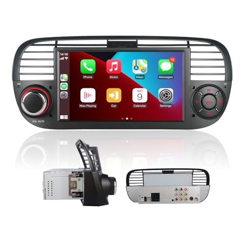 YZKONG Autoradio für FIAT 500 (2007-2015) 7 Zoll Touchscreen Autoradio mit drahtlosem Apple CarPlay/Android Auto Bluetooth FM RDS Mirror Link von YZKONG