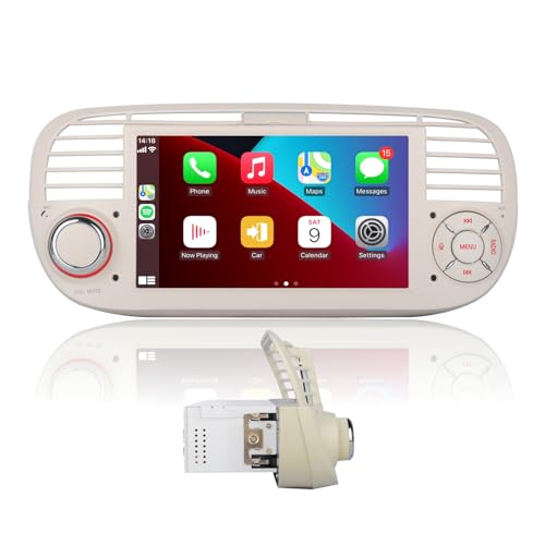 YZKONG Autoradio für FIAT 500 2007-2015, mit Wireless Carplay Android Auto 7 Zoll Bildschirm Touchscreen, Subwoofer Bluetooth FM AM RDS Mirror Link für Android/IOS von YZKONG