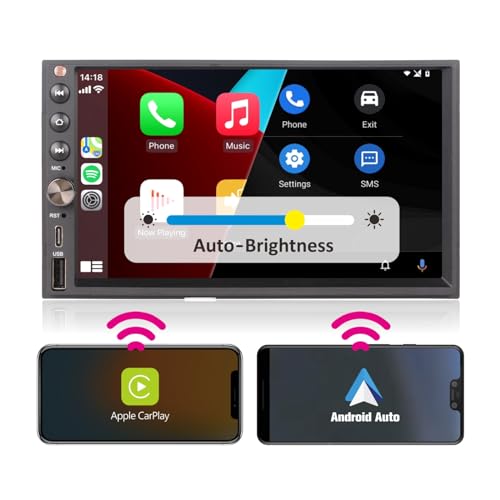 YZKONG Double DIN Autoradio kompatibel mit kabellosem CarPlay & Android Auto, 7 Zoll IPS Touchscreen-Auto-Radio-Empfänger, AM/FM-Radio, Mirror-Link, Bluetooth, USB Type-C von YZKONG