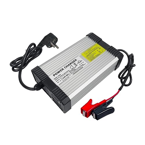 YZPOWER 14.6V 20A LiFePO4 Ladegerät Batterieladegerät, Batteriewartung Ampere Time Stabile Spannung und LED Anzeigen Ladeeffizienz Krokodilklemmen für Ladegerät LiFePO4 12V Batterie Eurostecker von YZPOWER