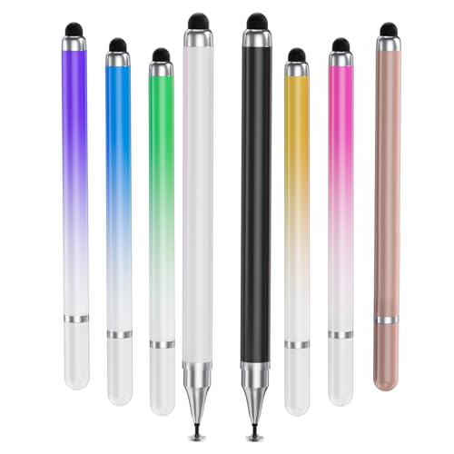 YaCeSyn 8 Stück Universal 2-in-1 Stylus Stifte für Touchscreens, hohe Präzision und Empfindlichkeit, Disc-Spitze, Farbverlauf, Farbverlauf, kapazitive Stylis-Bleistifte für iPhone, iPad, Android, von YaCeSyn