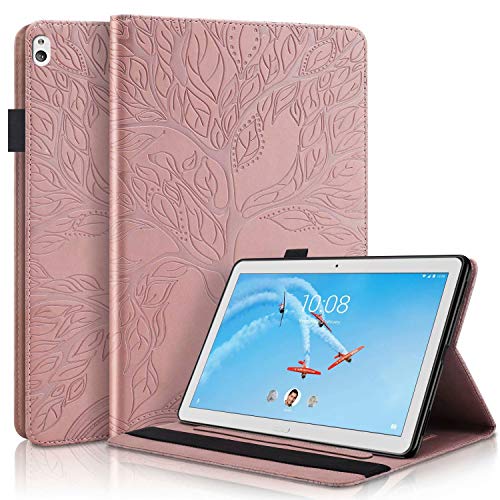 YaMiDe Hülle Kompatibel mit Lenovo Tab M10 TB-X505F/X605F/X705F 10.1-inch, [mit Displayschutzfolie], Lederhülle mit Kartensteckplatz und Auto Sleep/Wake, Baum des Lebens, Roségold von YaMiDe