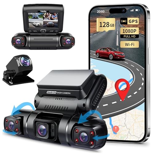 Yabdbg 4 Lens Dashcam Quad 4x1080P Vorne, Links, Rechts und Hinten Autokamera mit GPS 24/7 Parkmodus, FHD Infrarot Nachtsicht Dash Cam Auto, 150°Weitwinkel WDR 3 Zoll TFT G Sensor Max 256GB D70 von Yabdbg