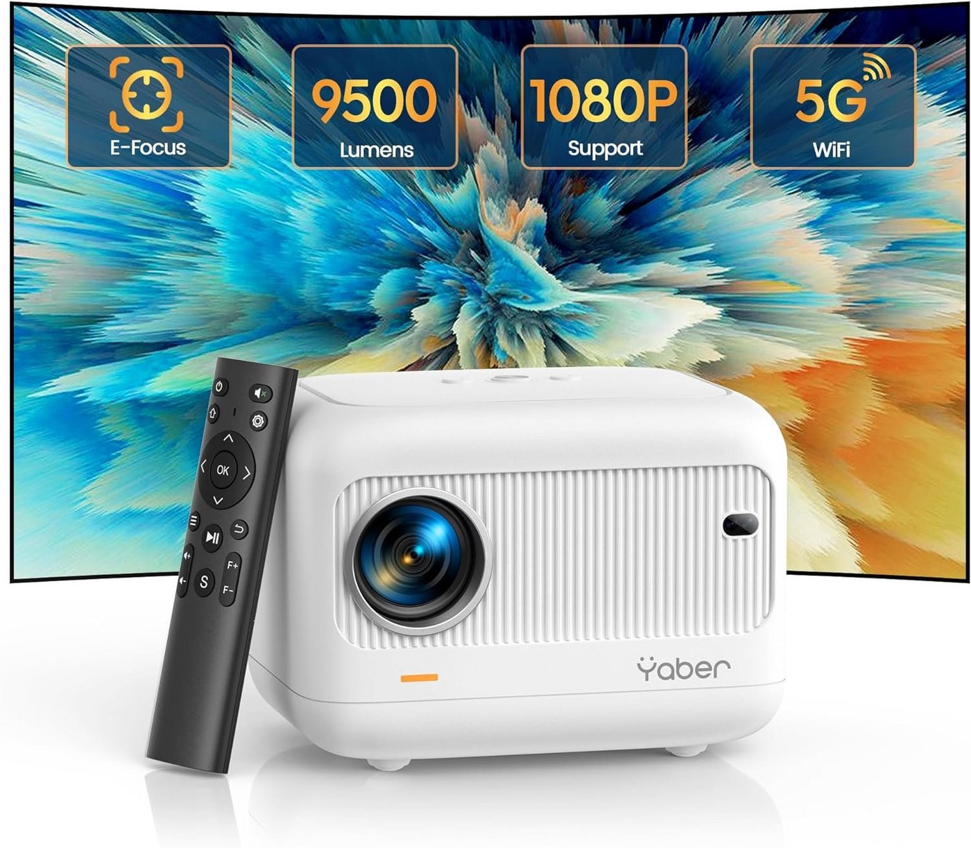 Yaber Native 1080P 5G WiFi Bluetooth mit Fernbedienung Mini-Beamer (9500 lm, 12000:1, 1920x1080 px, Maximal 200 Display 4K Unterstützt, Konnektivität & Flexibilität)" von Yaber