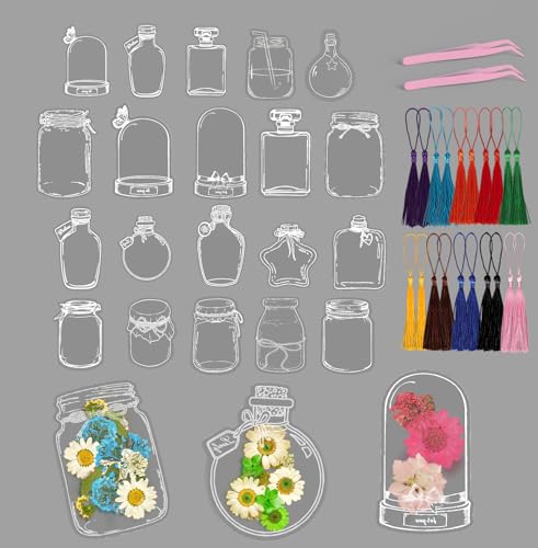 80 Stück Transparente Trockenblumen, Lesezeichen Basteln, Lesezeichen aus Blumen, Lesezeichen Selbst Gestalten, DIY-Lesezeichen für getrocknete Blumen von Yabound