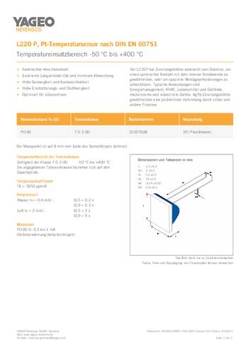 Yageo Nexensos 32207608L 220P PT100 Platin-Temperatursensor -50 bis +400°C 100Ω 3850 ppm/K radial von Yageo Nexensos