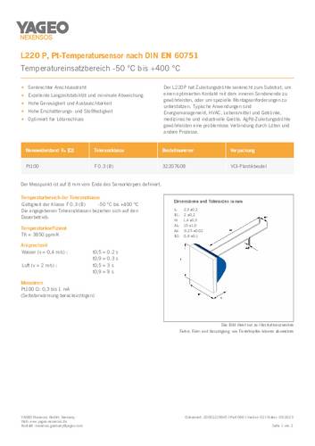 Yageo Nexensos 32207608L 220P PT100 Platin-Temperatursensor -50 bis +400°C 100Ω 3850 ppm/K radial von Yageo Nexensos