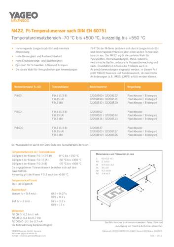 Yageo Nexensos 32208521M 422 PT100 Platin-Temperatursensor -50 bis +300°C 100Ω 3850 ppm/K radial von Yageo Nexensos